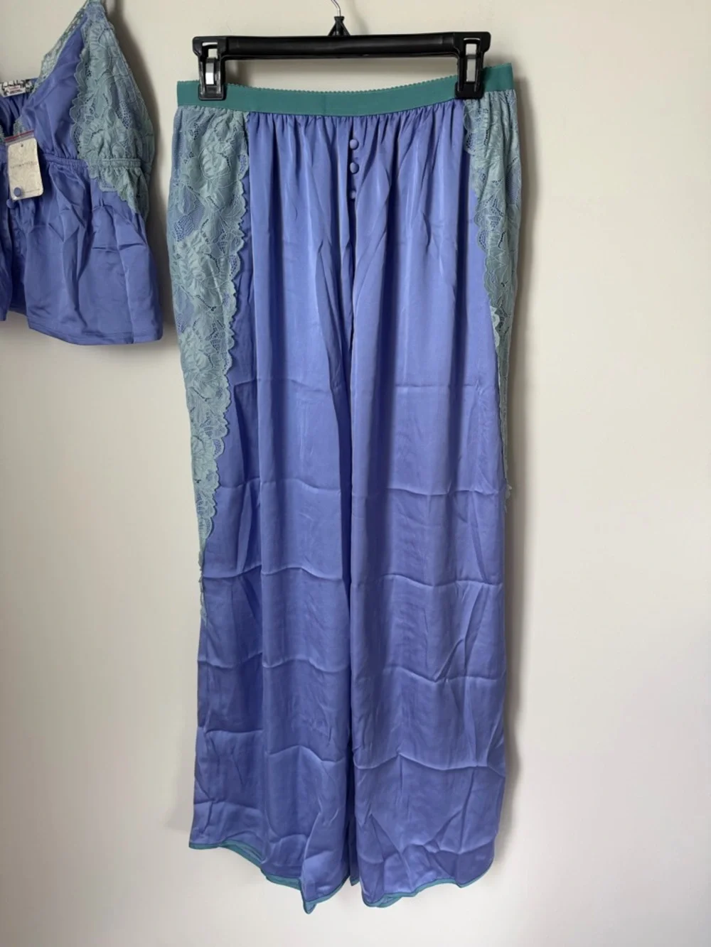 Free people Blue Lace-Trim satin Camisole & Wide-Leg Pajama Set